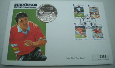 1996 THE EUROPEAN FOOTBALL CHAMPIONSHIP GIBRALTAR 1 CROWN COIN COVER PNC