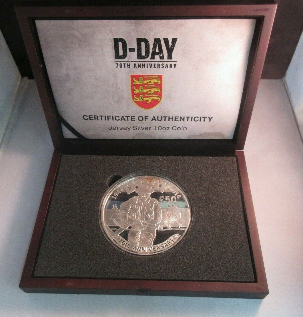 2014 D-Day 70th Anniversary 10oz Silver Proof Jersey £50 Coin in Box/COA