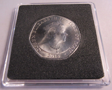 Load image into Gallery viewer, 2018 QEII SAPPHIRE JUBILEE CORONATION IOM BUNC 50P COIN ENCAPSULATED WITH COA
