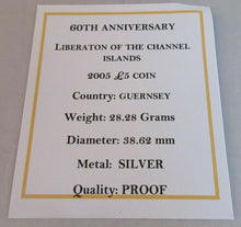 Load image into Gallery viewer, 2005 60TH ANNIVERSARY LIBERATION OF CHANNEL ISLANDS S/PROOF £5 COIN BOX &amp; COA
