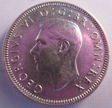 1939 KING GEORGE VI BARE HEAD .500 SILVER aUNC ONE SHILLING COIN & CLEAR FLIP S1