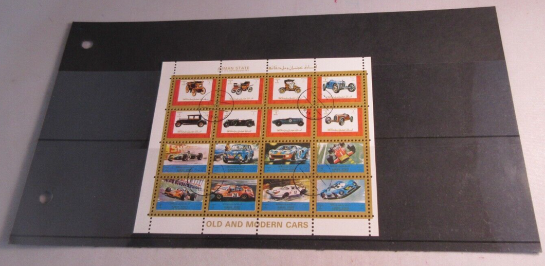 AJMAN STATE UNITED ARAB EMIRATES OLD AND MODERN CARS POSTAGE STAMPS IN HOLDER