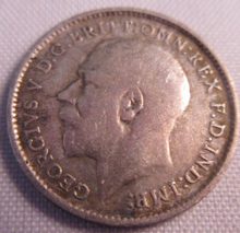 Load image into Gallery viewer, 1913 KING GEORGE V BARE HEAD .925 SILVER 3d THREE PENCE COIN IN CLEAR FLIP
