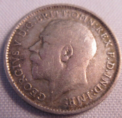1913 KING GEORGE V BARE HEAD .925 SILVER 3d THREE PENCE COIN IN CLEAR FLIP