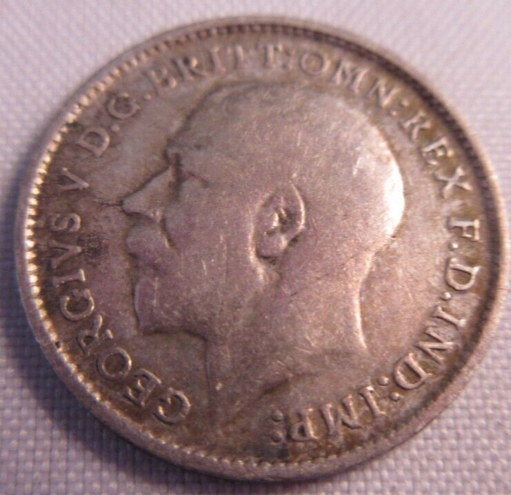 1913 KING GEORGE V BARE HEAD .925 SILVER 3d THREE PENCE COIN IN CLEAR FLIP