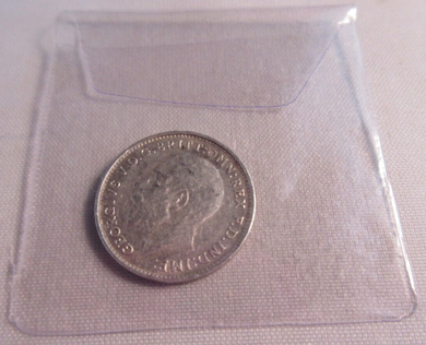 1914 KING GEORGE V BARE HEAD .925 SILVER 3d THREE PENCE COIN IN CLEAR FLIP
