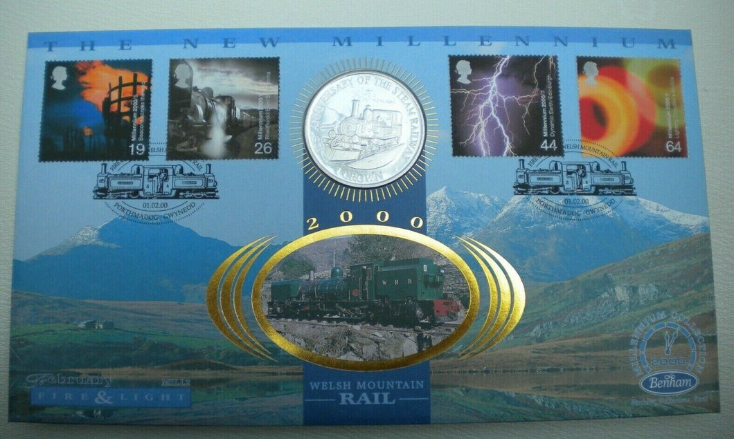 1998 ISLE OF MAN 1 CROWN COIN WELSH MOUNTAIN RAIL BENHAM SILK COIN COVER / COA