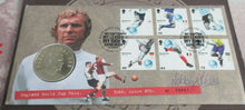 Load image into Gallery viewer, 1966-2006 BOBBY MOORE ENGLAND WORLD CUP HERO MEDAL COVER SIGNED BY NOBBY STILES
