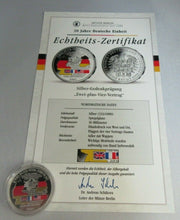 Load image into Gallery viewer, 20 YEARS OF GERMAN UNITY TWO PLUS FOUR CONTRACT 1991 SILVER PROOF MEDAL WITH COA
