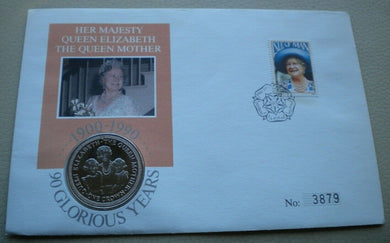 1990 90TH BIRTHDAY OF HM QUEEN ELIZABETH THE QUEEN MOTHER 1 CROWN COIN COVER PNC