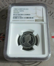 Load image into Gallery viewer, 1983 UK Silver Proof £1 Royal Arms Piedfort Coin, NGC Grade PF 67 Ultra Cameo
