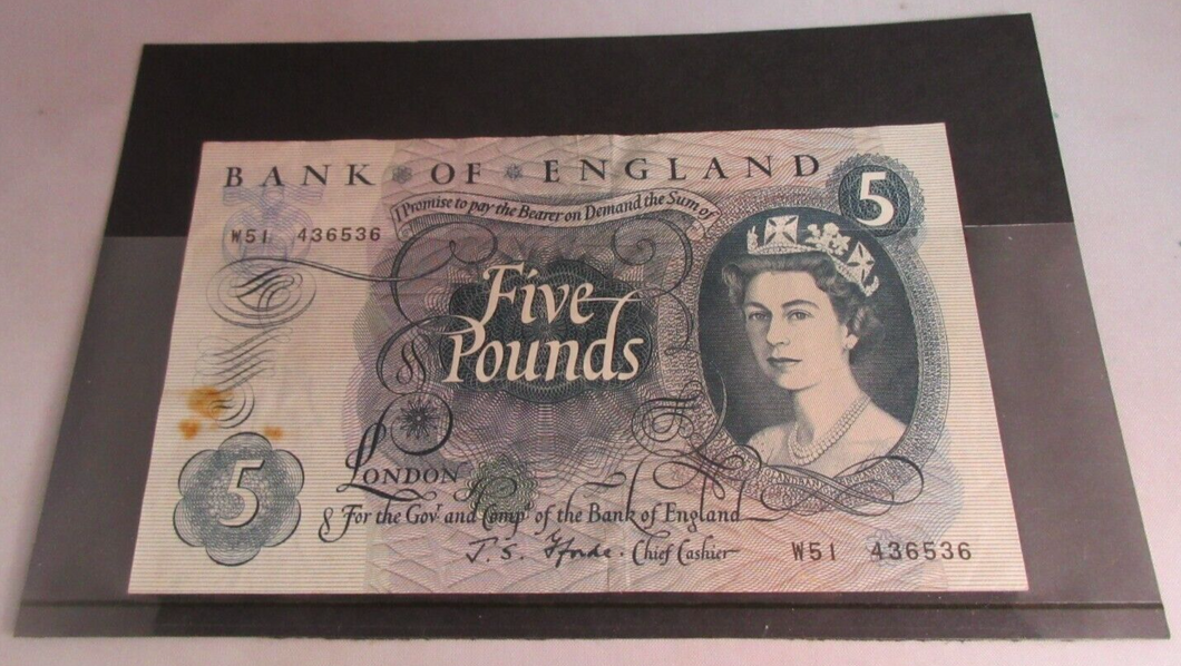 1967 FFORDE FIVE POUND EF £5 NOTE JAN 1967 W51 436536