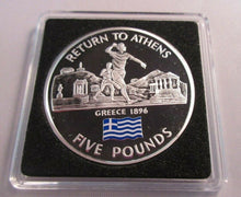 Load image into Gallery viewer, 2004 RETURN TO ATHENS OLYMPIC COIN GIBRALTAR SILVER PROOF £5 COIN BOX &amp; COA
