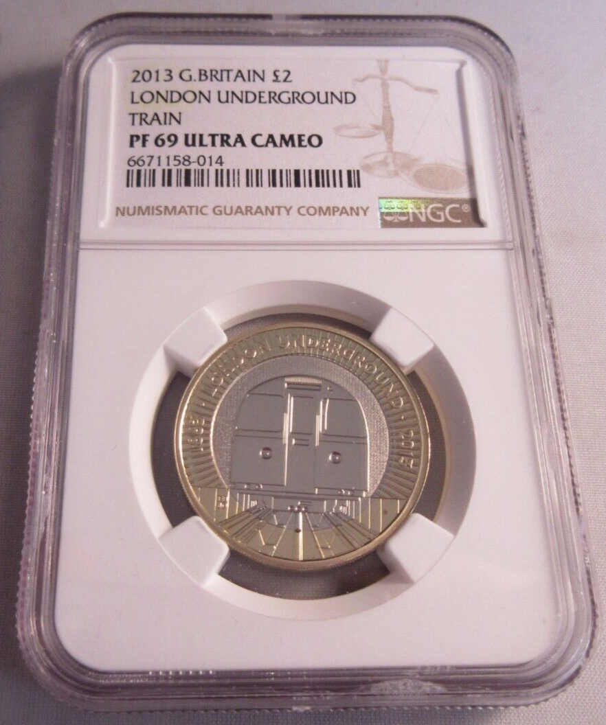 2013 UK LONDON UNDERGROUND TRAIN PF69 ULTRA CAMEO NGC SLABBED COIN