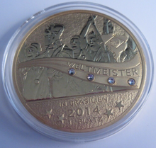 Load image into Gallery viewer, 2014 BRAZIL WORLD CUP 2015 GOLD PLATED PROOF MEDALLION CAPSULE &amp; CLEAR FLIP
