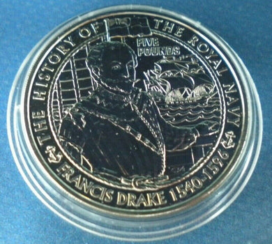 2003 FRANCIS DRAKE THE HISTORY OF THE ROYAL NAVY  BUNC JERSEY £5 COIN & CAPSULE