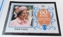 Load image into Gallery viewer, 1986 QUEEN ELIZABETH II 60TH BIRTHDAY SAINT LUCIA STAMPS &amp; ALBUM SHEET
