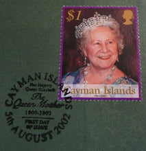 Load image into Gallery viewer, 1900 2002 QUEEN MOTHER - 2 STAMP COVERS &amp; FOLDER SHEET CAYMEN ISLANDS
