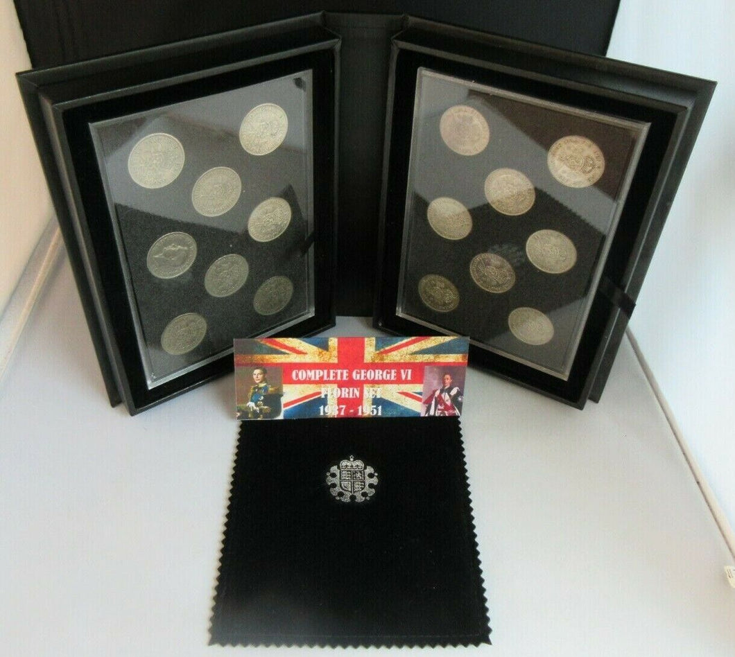 COMPLETE SET OF FLORINS VF-EF GEORGE VI 1937-1952 UK 16 COIN SET PRESENTED BOXED