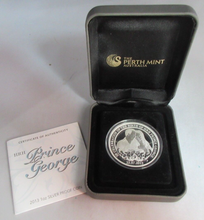 Load image into Gallery viewer, 2013 QEII HRH PRINCE GEORGE 1OZ SILVER PROOF COIN IN ORIGINAL BOX WITH COA
