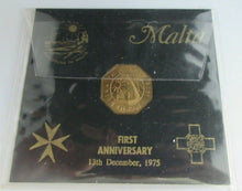 Load image into Gallery viewer, 1975 MALTA COAT OF ARMS FIRST ANNIVERSARY BUNC 25 CENTS COIN WITH INFO CARD
