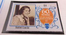 Load image into Gallery viewer, 1986 QUEEN ELIZABETH II 60TH BIRTHDAY SAINT LUCIA STAMPS &amp; ALBUM SHEET
