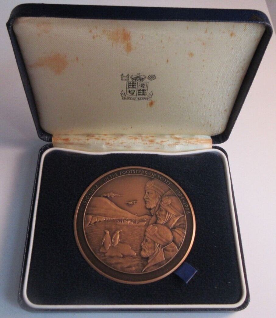 1910-1912 IN THE FOOTSTEPS OF SCOT 1984-1986 63MM BRONZE MEDAL & BOX