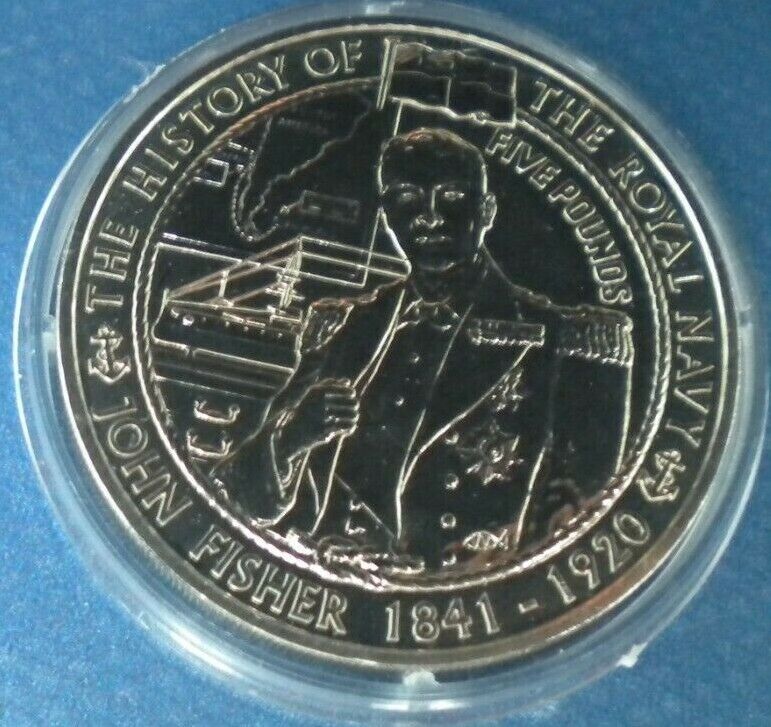 2004 JOHN FISHER THE HISTORY OF THE ROYAL NAVY BUNC JERSEY £5 COIN IN CAPSULE