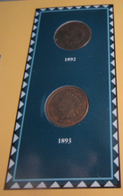 Load image into Gallery viewer, INDIAN HEAD PENNIES ISSUED 1892 &amp; 1893 WITH POSTAGE STAMPS ON ALBUM INFO SHEET
