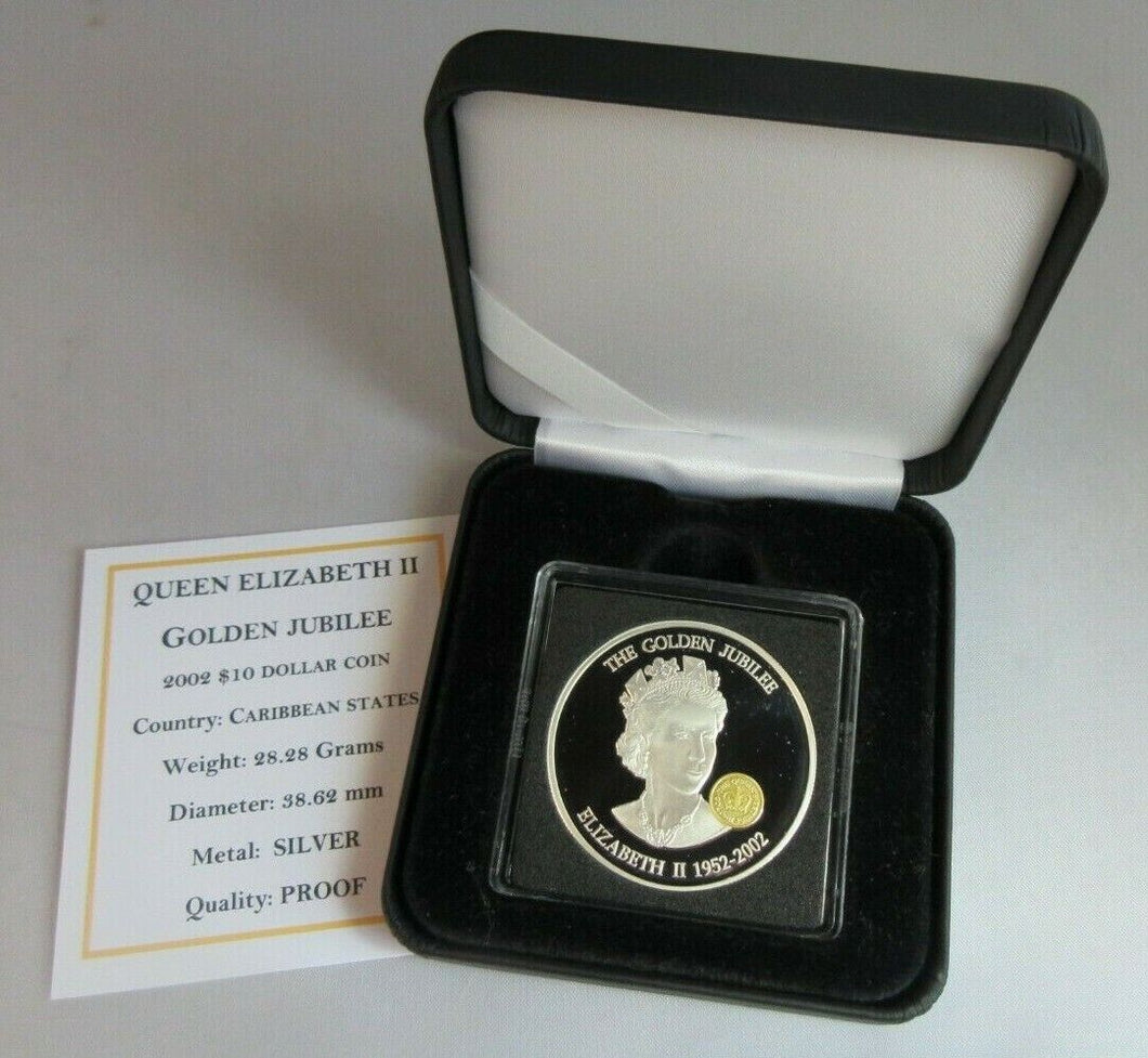 2002 QEII GOLDEN JUBILEE CARIBBEAN STATES $10 TEN DOLLAR COIN BOX & COA