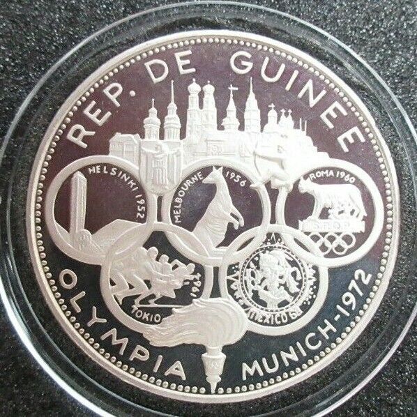 1970 MUNICH OLYMPIC SILVER PROOF COIN ONLY 1900 MINTED REP OF GUINEE