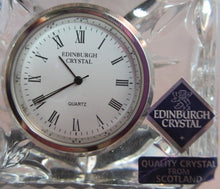 Load image into Gallery viewer, EDINBURGH CRYSTAL CLOCK WITH QUEEN ELIZABETH THE QUEEN MOTHER CROWN COIN
