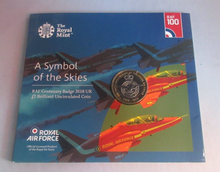 Load image into Gallery viewer, RAF 100 Centenary Badge 2018 UK BUnc £2 Symbol of the Skies in Royal Mint Pack
