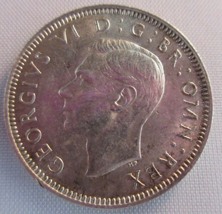 1945 KING GEORGE VI BARE HEAD .500 SILVER UNC ONE SHILLING COIN & CLEAR FLIP E3