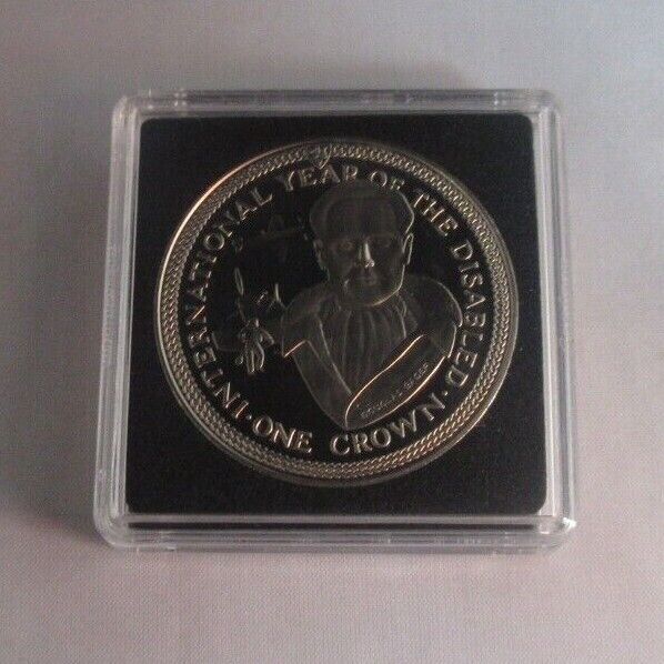 1981 Douglas Bader International Year of the Disabled Prooflike 1 Crown IOM Coin