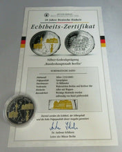 Load image into Gallery viewer, 20 YEARS OF GERMAN UNITY CAPITAL BERLIN 1990 SILVER PROOF MEDAL WITH COA
