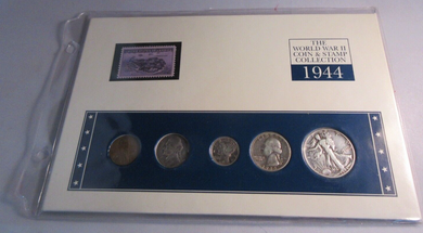 1944 THE WORLD WAR II COIN & STAMP COLLECTION IN SEALED PACK.