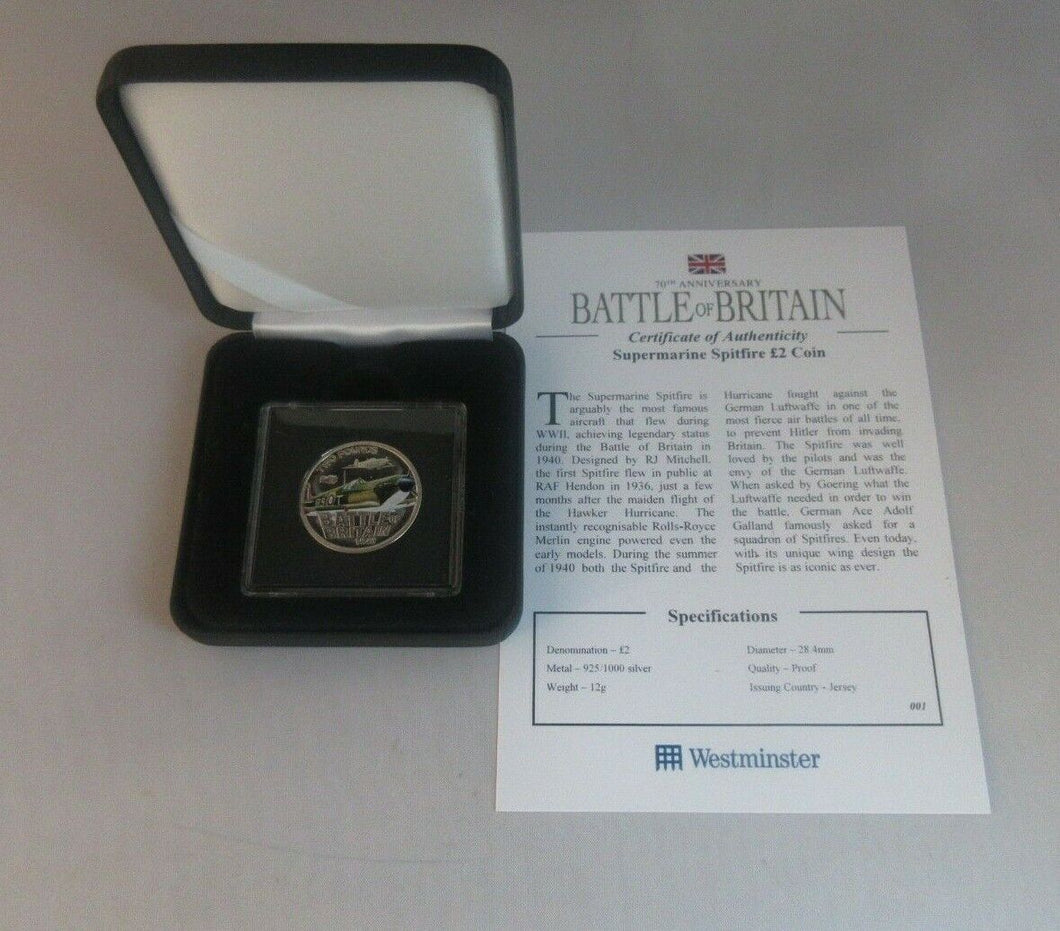 2010 Supermarine Spitfire Battle of Britain Coloured Silver Proof Jersey £2 COIN