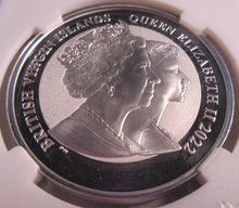 Load image into Gallery viewer, 2022 LIFE OF QUEEN ELIZABETH 1926-2022 BVI .999 SILVER MEMORIAL DOLLAR SLABBED
