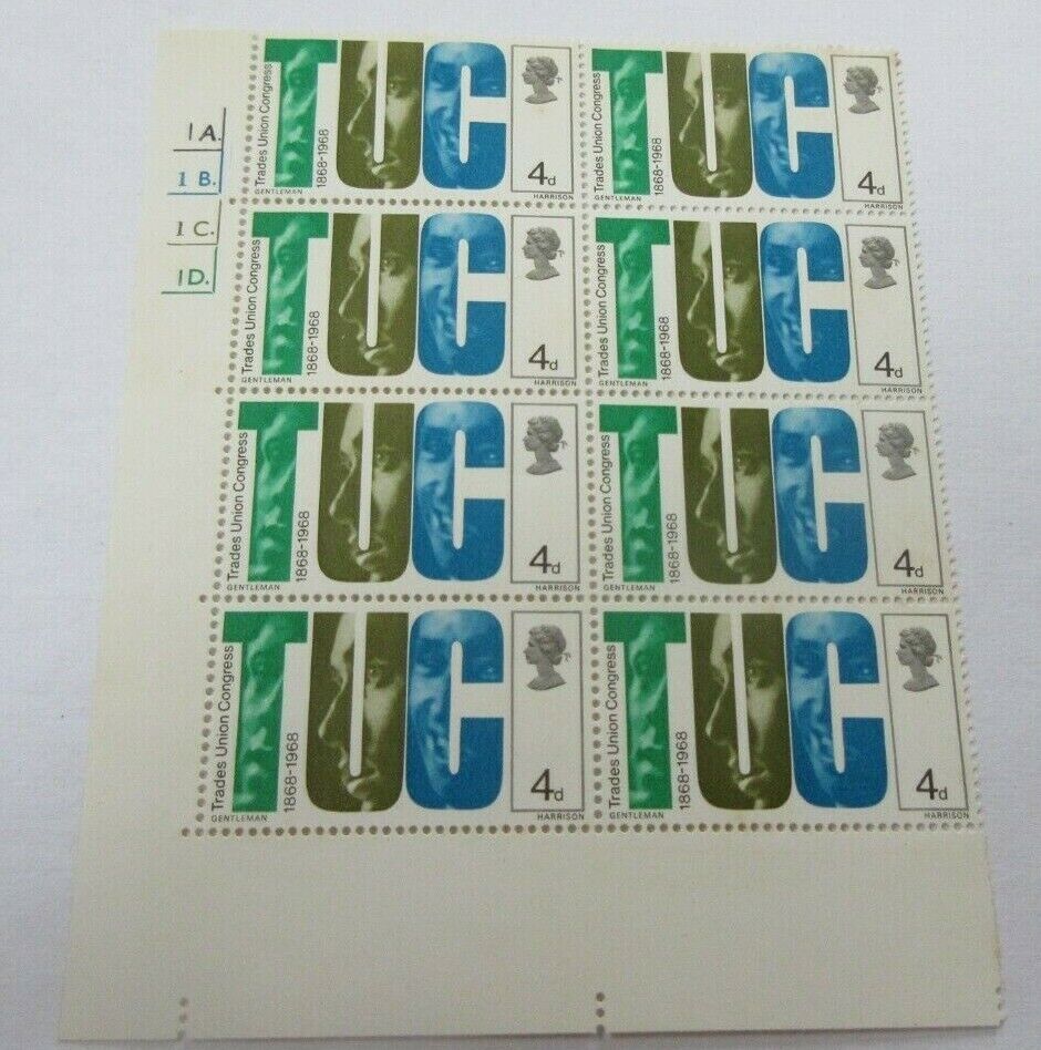 1968 BRITISH TUC 4d BLOCK OF 8 STAMPS MNH