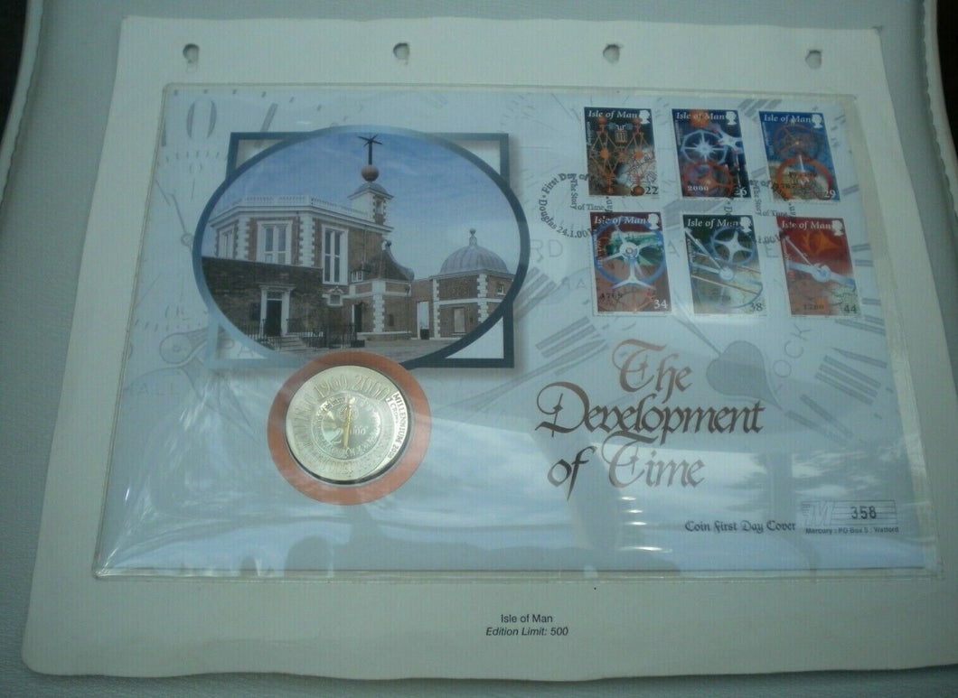 2000 THE DEVELOPMENT OF TIME SILVER PROOF, GOLD PLATED 1 CROWN COIN COVER PNC