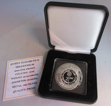 Load image into Gallery viewer, 2000 QUEEN ELIZABETH II MILLENNIUM IOM SILVER PROOF ONE CROWN COIN BOX &amp; COA
