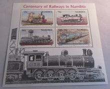 Load image into Gallery viewer, 1995 CENTENARY OF RAILWAYS IN NAMIBIA MINI SHEET OF 4 STAMPS MNH
