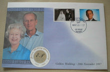 Load image into Gallery viewer, 1947-1997 WEDDING DAY &amp; GOLDEN WEDDING QEII &amp; PRINCE PHILIP DOUBLE STAMP COVER
