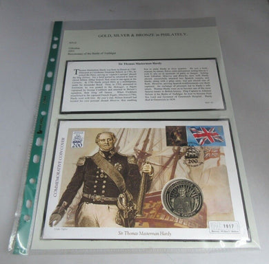 1805-2005 TRAFALGAR SIR THOMAS MASTERMAN HARDY 2005 PROOF 1 CROWN COIN COVER PNC