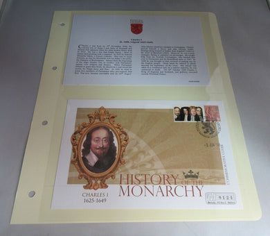 CHARLES I REIGN 1625-1649 COMMEMORATIVE COVER INFORMATION CARD & ALBUM SHEET