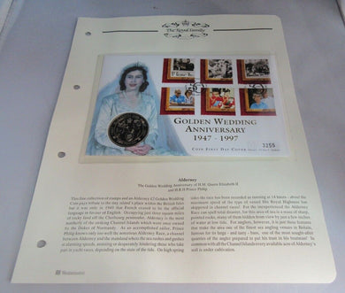 1947-1997 GOLDEN WEDDING ANNIVERSARY BUNC £2 CROWN COIN COVER PNC, STAMPS, INFO