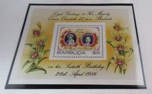 Load image into Gallery viewer, 1986 QUEEN ELIZABETH II 60TH BIRTHDAY BARBUDA MINISHEET + STAMPS &amp; ALBUM SHEET
