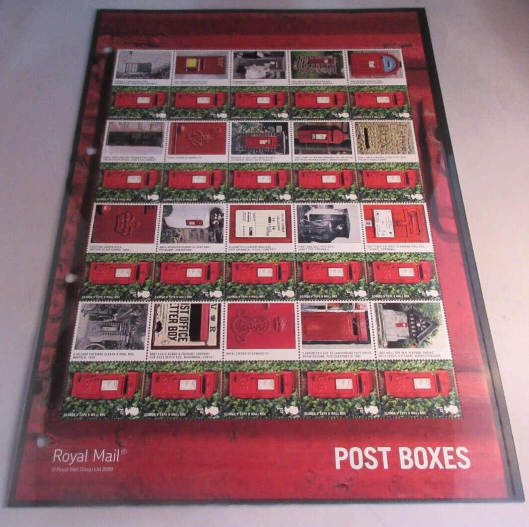 2009 ROYAL MAIL POST BOXES POSTAGE STAMP SHEET MNH IN PROTECTIVE ALBUM PAGE