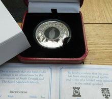 Load image into Gallery viewer, 2007 SILVER PROOF 1 OZ COIN GEORGIA &amp; SANDWICH ISLANDS CRYSTAL PENGUIN BOX/COA
